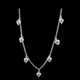 CHOKER CORAÇÃO OLHO GREGO 7 PEDRAS AZUL CLARO