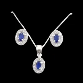 CONJUNTO PEDRA OVAL 3X6 MICROZIRCONIA CRAVEJADA COR AZUL