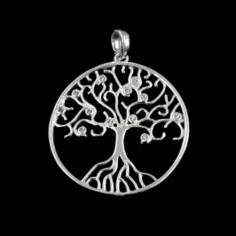 PINGENTE ARVORE DA VIDA COM CIRCULO CRAVEJADA TAM. MEDIO