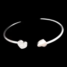 BRACELETE ABERTO CORAÇÃO DUPLO LISO/CRAVEJADO