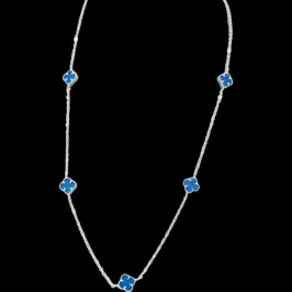 COLAR  5 TREVOS PEDRAS AZUL 70CM VAN CLEEF