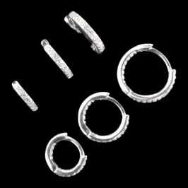 TRIO DE ARGOLAS CLICK 1/2 CRAVEJADA FIO QUADRADO 2MM