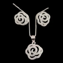 CONJUNTO FLOR VAZADA MICROZIRCONIA BRANCA