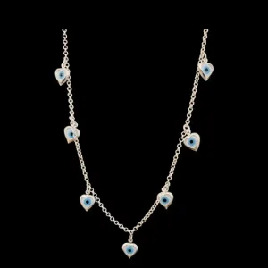 CHOKER CORAÇÃO OLHO GREGO 7 PEDRAS AZUL CLARO