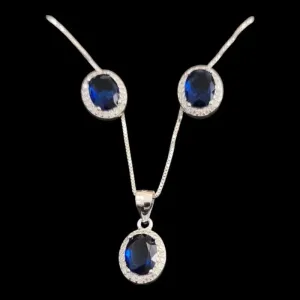 CONJUNTO OVAL SAFIRA 6X8 CRAVEJADO