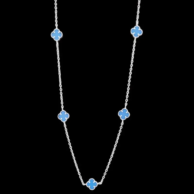 COLAR 5 TREVOS PEDRA AZUL 50 CM VAN CLEEF
