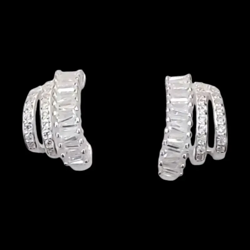 BRINCO TRIO DE ARGOLAS CRAVEJADO BAGUETE