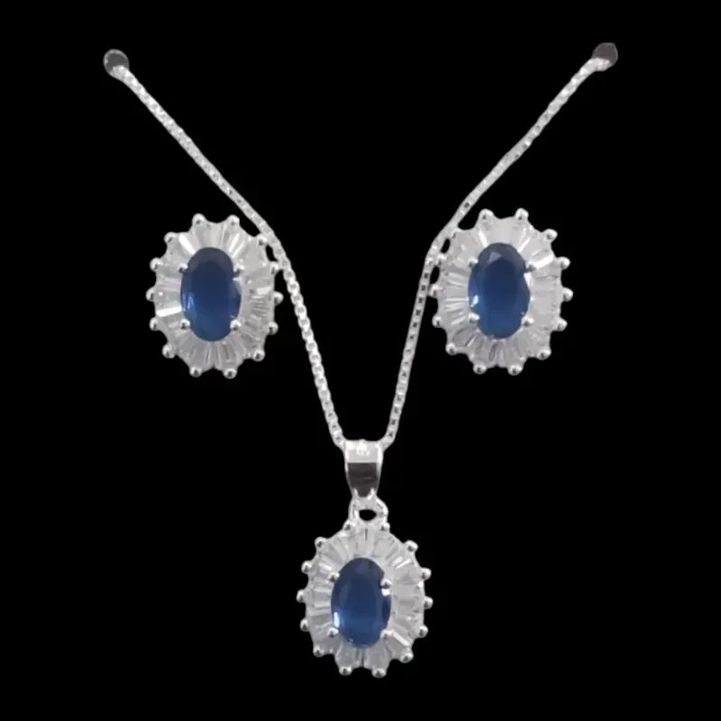 CONJUNTO OVAL 6X8 COM BAGUETE AZUL