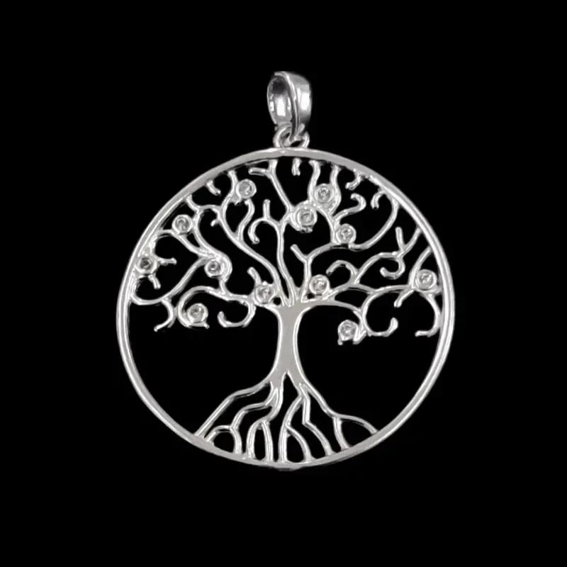 PINGENTE ARVORE DA VIDA COM CIRCULO CRAVEJADA TAM. MEDIO