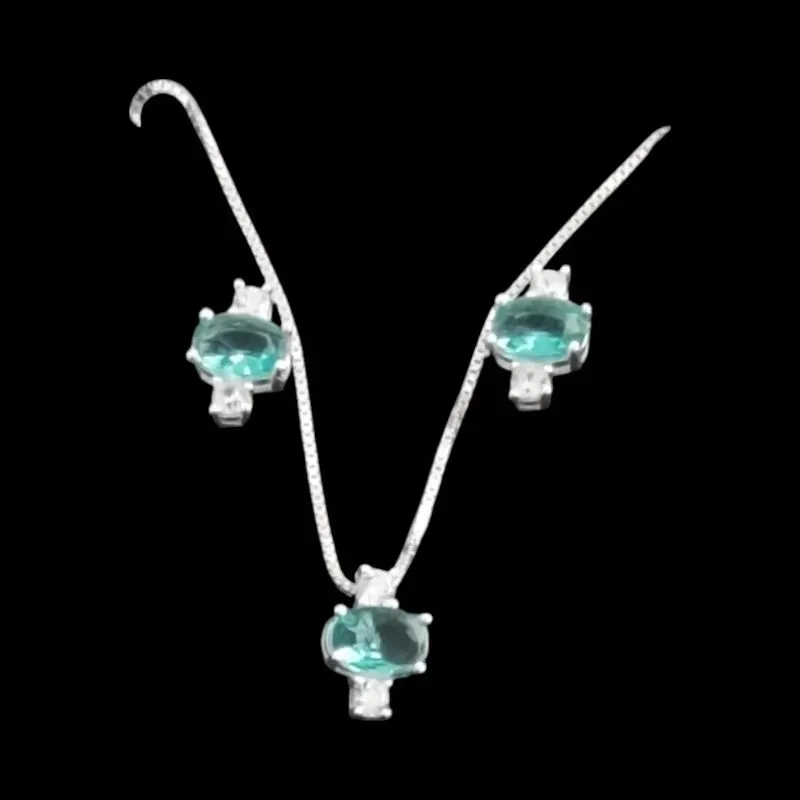 CONJUNTO ZIRCONIA OVAL VERDE AGUA