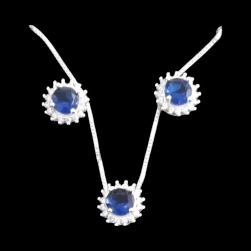 CONJUNTO ZIRCONIA REDONDO MOLDURA CRAVEJADO AZUL