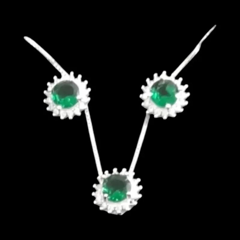 CONJUNTO ZIRCONIA REDONDO MOLDURA CRAVEJADO VERDE