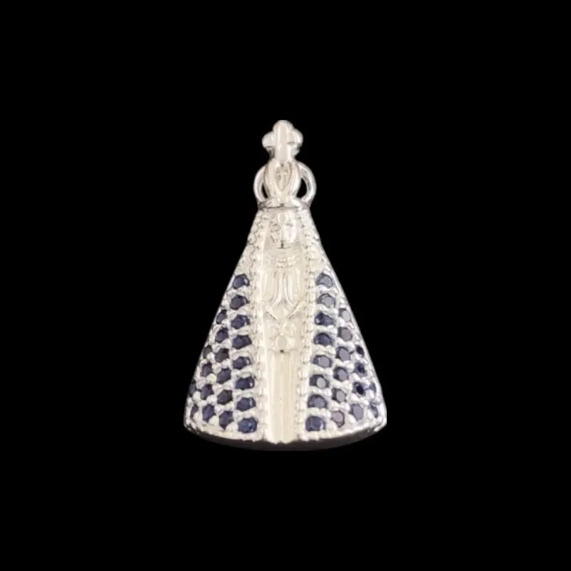 PINGENTE NOSSA SRA  CRAVEJADO MANTO AZUL SAFIRA