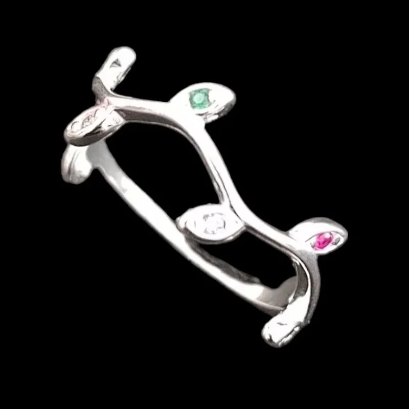 ANEL FOLHA  7 PEDRAS ZIRCONIA