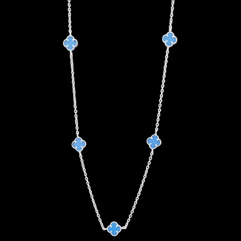 COLAR 5 TREVOS PEDRA AZUL 50 CM VAN CLEEF