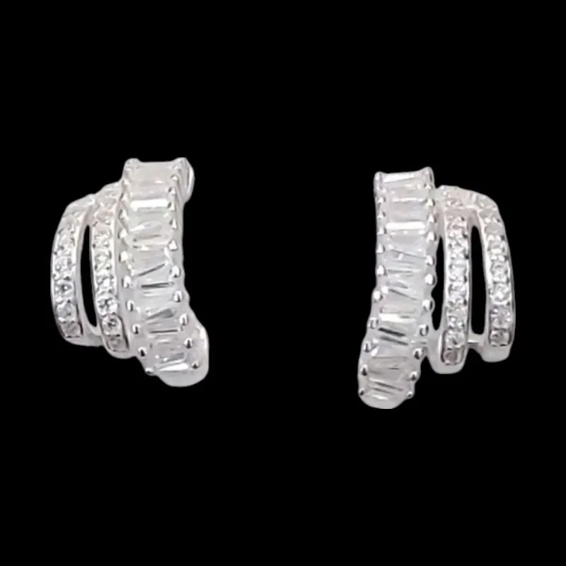 BRINCO TRIO DE ARGOLAS CRAVEJADO BAGUETE