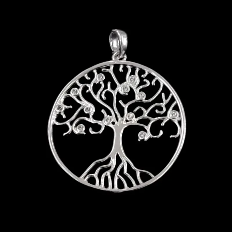 PINGENTE ARVORE DA VIDA COM CIRCULO CRAVEJADA TAM. MEDIO