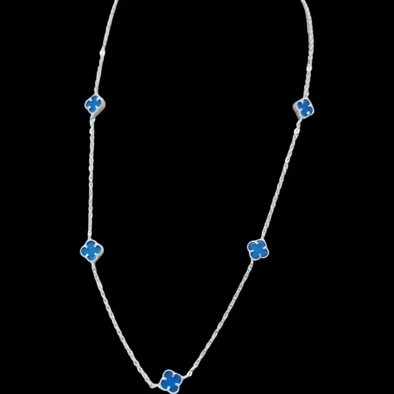 COLAR  5 TREVOS PEDRAS AZUL 70CM VAN CLEEF