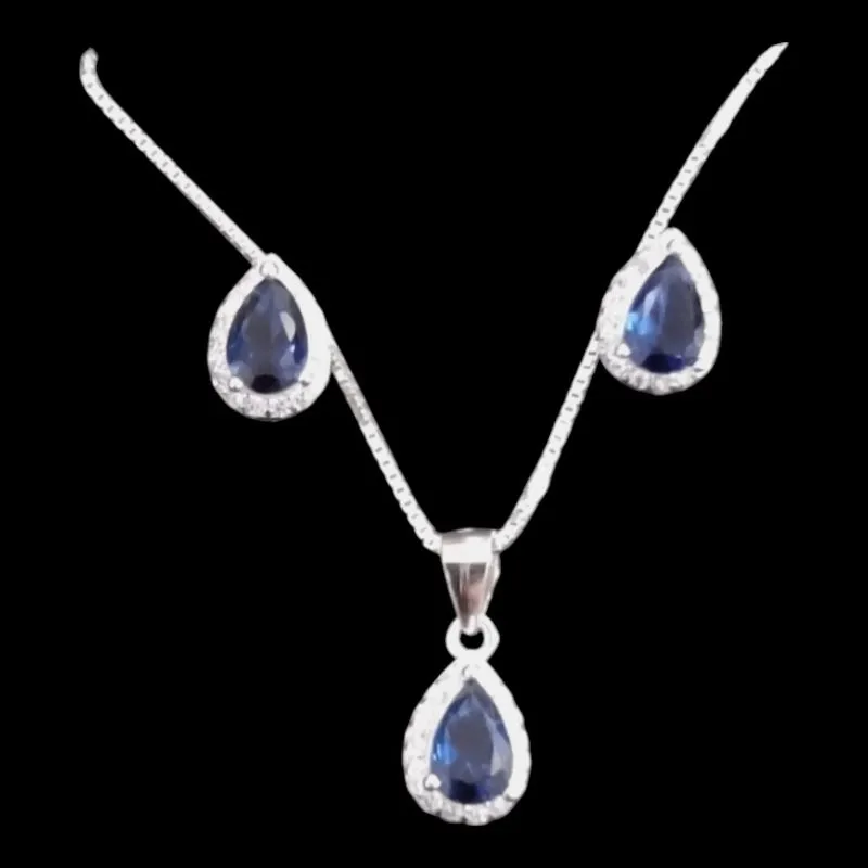 CONJUNTO GOTA MINI SAFIRA CRAVEJADA