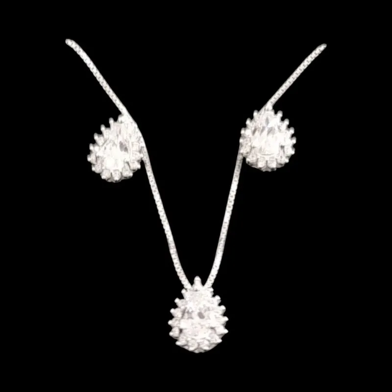 CONJUNTO ZIRCONIA GOTA MOLDURA CRAVEJADA BRANCO