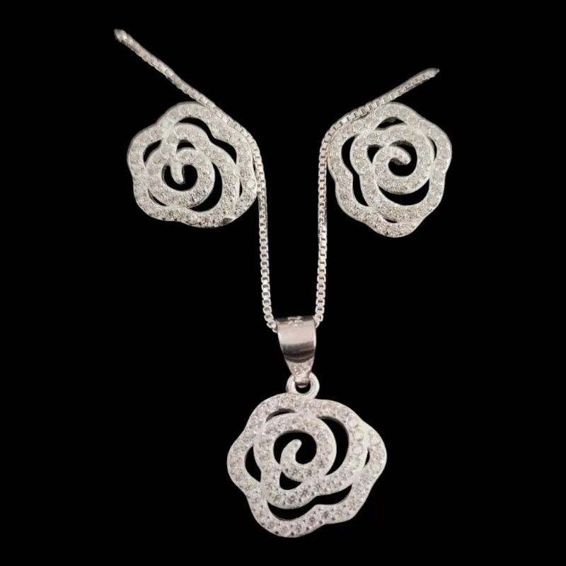 CONJUNTO FLOR VAZADA MICROZIRCONIA BRANCA