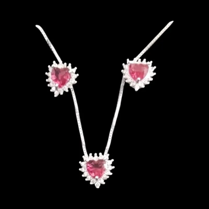 CONJUNTO ZIRCONIA CORAÇÃO MOLDURA CRAVEJADA CEREJA