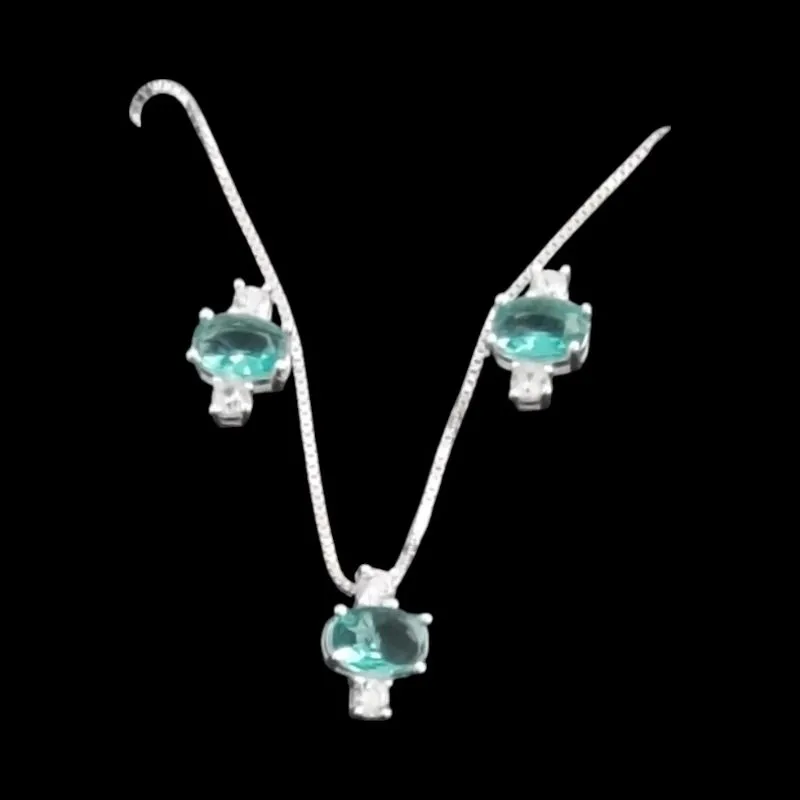 CONJUNTO ZIRCONIA OVAL VERDE AGUA