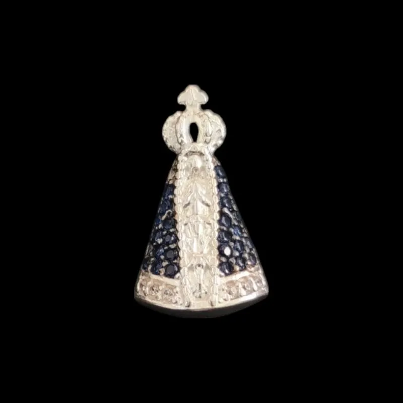 PINGENTE NOSSA SRA DA APARECIDA  MANTO AZUL  CRAVEJADA MINI